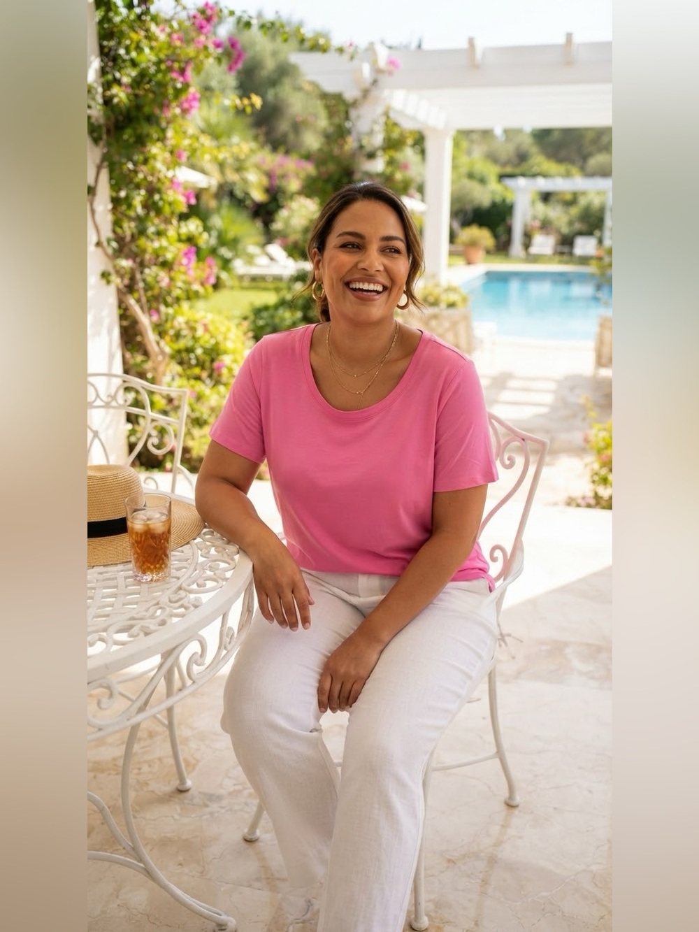 SIZE 2X LOGO by Lori Goldstein® Women's Pink T-Shirt Round Neck Cotton